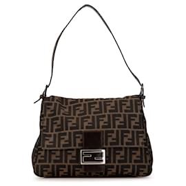 Fendi-Brown Fendi Zucca Canvas Mamma Forever Shoulder Bag-Brown