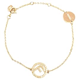 Fendi-Gold Fendi Gold Plated F Is Fendi Crystal Logo Bracelet-Golden