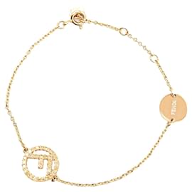 Fendi-Gold Fendi Gold Plated F Is Fendi Crystal Logo Bracelet-Golden