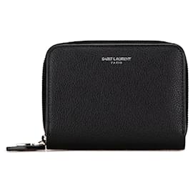 Saint Laurent-Black Saint Laurent Leather Compact Wallet-Black