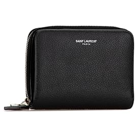 Saint Laurent-Black Saint Laurent Leather Compact Wallet-Black