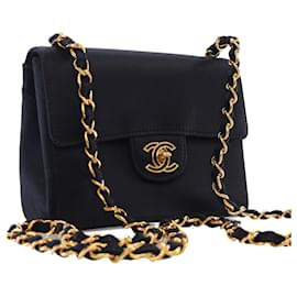 Chanel-Black Chanel Mini Square Classic Satin Single Flap Crossbody Bag-Black