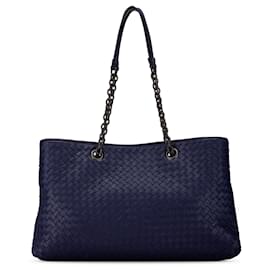 Bottega Veneta-Blue Bottega Veneta Large Intrecciato Double Chain Tote-Blue