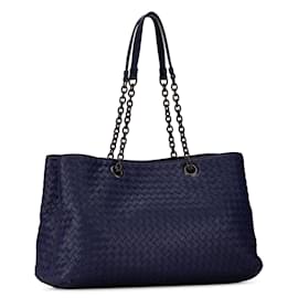 Bottega Veneta-Blue Bottega Veneta Large Intrecciato Double Chain Tote-Blue