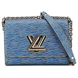 Louis Vuitton-Blue Louis Vuitton Epi Denim Twist MM Crossbody Bag-Blue