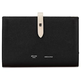 Céline-Black Celine Large Bicolor Leather Multifunction Strap Wallet-Black