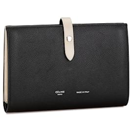 Céline-Black Celine Large Bicolor Leather Multifunction Strap Wallet-Black