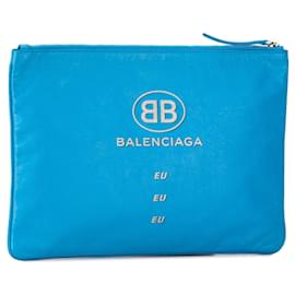 Balenciaga-Blue Balenciaga Supermarket Leather Pouch-Blue