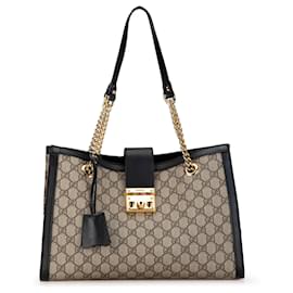 Gucci-Brown Gucci Medium GG Supreme Padlock Tote-Brown