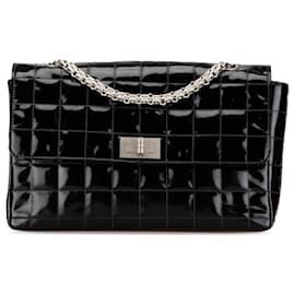 Chanel-Black Chanel Patent Choco Bar Reissue Chain Flap Shoulder Bag-Black