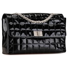 Chanel-Black Chanel Patent Choco Bar Reissue Chain Flap Shoulder Bag-Black