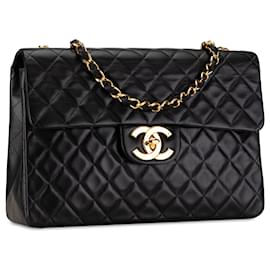 Chanel-Black Chanel Maxi XL Classic Lambskin Single Flap Shoulder Bag-Black