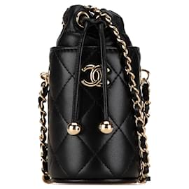 Chanel-Black Chanel Micro Quilted Lambskin Drawstring Bucket Bag-Black