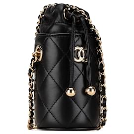 Chanel-Black Chanel Micro Quilted Lambskin Drawstring Bucket Bag-Black