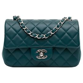 Chanel-Blue Chanel Mini Rectangular Classic Lambskin Single Flap Crossbody Bag-Blue