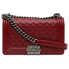 Chanel-Red Chanel Medium Lambskin Boy Flap Crossbody Bag-Red