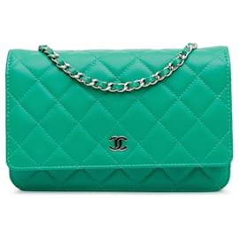 Chanel-Green Chanel Classic Lambskin Wallet on Chain Crossbody Bag-Green