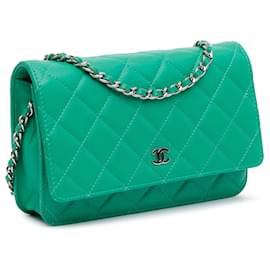 Chanel-Green Chanel Classic Lambskin Wallet on Chain Crossbody Bag-Green