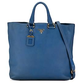 Prada-Blue Prada Vitello Daino Satchel-Blue