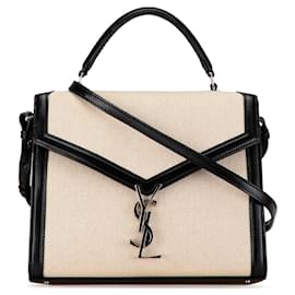 Saint Laurent-Tan Saint Laurent Medium Canvas Cassandra Top Handle Bag Satchel-Camel