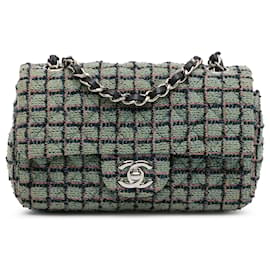 Chanel-Green Chanel Mini Rectangular Classic Tweed Flap Crossbody Bag-Green