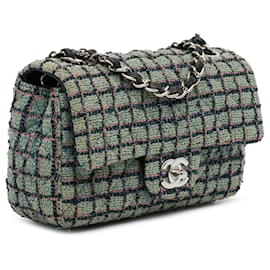 Chanel-Green Chanel Mini Rectangular Classic Tweed Flap Crossbody Bag-Green