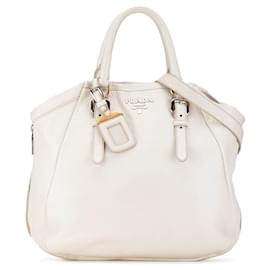 Prada-White Prada Vitello Daino Satchel-White