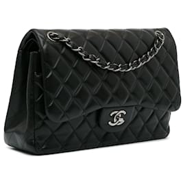 Chanel-Black Chanel Jumbo Classic Lambskin Double Flap Shoulder Bag-Black