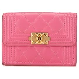 Chanel-Pink Chanel Lambskin Boy Flap Compact Wallet-Pink