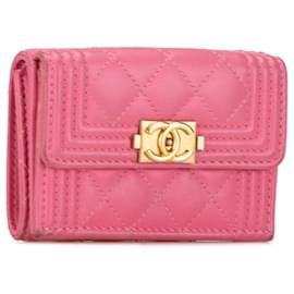 Chanel-Pink Chanel Lambskin Boy Flap Compact Wallet-Pink