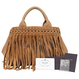 Prada-Prada Brown Fringe Canapa Handbag-Brown