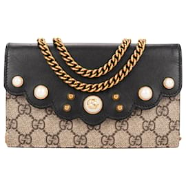 Gucci-Gucci GG Supreme Mini Peony Pearl Wallet on Chain-Beige