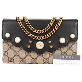 Gucci-Gucci GG Supreme Mini Peony Pearl Wallet on Chain-Beige