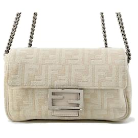 Fendi-Fendi Chain Shoulder Bag Baguette Zucca Pile-Cream