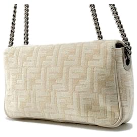 Fendi-Fendi Chain Shoulder Bag Baguette Zucca Pile-Cream