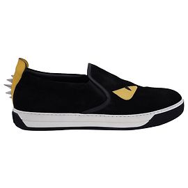 Fendi Monster Slip-Ons in Black Suede Black