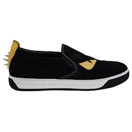 Fendi-Fendi Monster Slip-Ons in Black Suede-Black