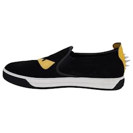 Fendi-Fendi Monster Slip-Ons in Black Suede-Black