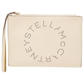 Stella Mc Cartney-Stella Mccartney Alter Logo Clutch Bag in Cream Leather-White,Cream