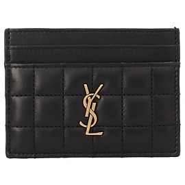 Saint Laurent Cassandre Matelassé Carré Kartenetui aus schwarzem Lammleder Schwarz