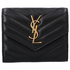 Saint Laurent Cassandre Matelassé Compact Tri Fold Wallet In Lambskin Black Black