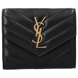 Saint Laurent-Saint Laurent Cassandre Matelassé Compact Tri Fold Wallet In Lambskin Black-Black