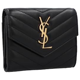 Saint Laurent-Saint Laurent Cassandre Matelassé Compact Tri Fold Wallet In Lambskin Black-Black