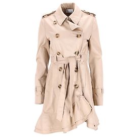 Red Valentino Double-Breasted Ruffle Coat in Beige Cotton Beige