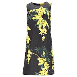 Dolce & Gabbana-Dolce & Gabbana Mimosa Floral Print Lace Shift Dress in Black Cotton  -Black