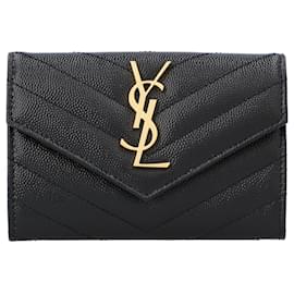 Saint Laurent-Saint Laurent Cassandre Matelassé Small Envelope Wallet In Grain De Poudre Embossed Leather Black-Black