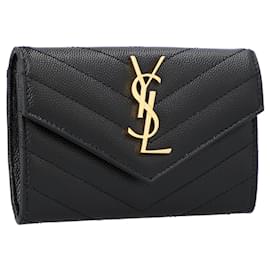 Saint Laurent-Saint Laurent Cassandre Matelassé Small Envelope Wallet In Grain De Poudre Embossed Leather Black-Black