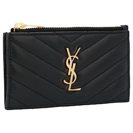 Saint Laurent-Saint Laurent Cassandre Matelassé Fragments Card Case In Lambskin Black-Black