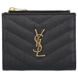 Saint Laurent-Saint Laurent Cassandre Matelassé Bi-Fold Wallet In Grain De Poudre Leather Black-Black