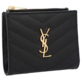 Saint Laurent-Saint Laurent Cassandre Matelassé Bi-Fold Wallet In Grain De Poudre Leather Black-Black